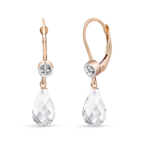 14K. EARRINGS WITH DIAMONDS & WHITE TOPAZ